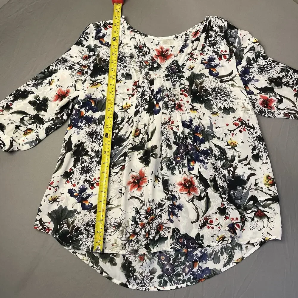 Dalia Blouse Womens 1X Floral Multicolored 3/4 Sleeve Boho Artsy Abstract - Picture 4 of 13